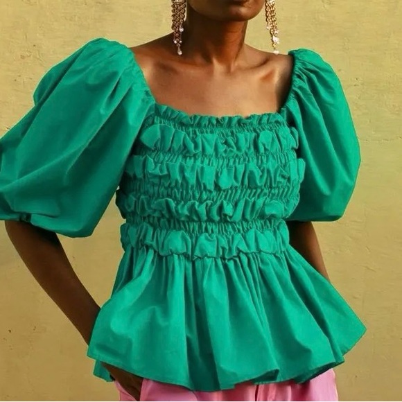 LUCKY GREEN - Smocked Peplum top Size SMALL - Picture 1 of 9